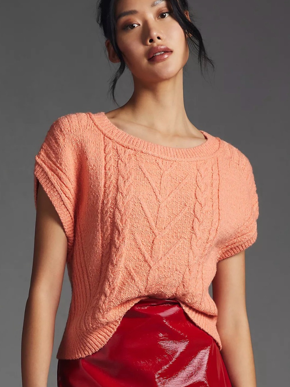 Anthropologie Pilcro Sweater Vest M Coral Cable Knit Oversized Wool Blend Soft